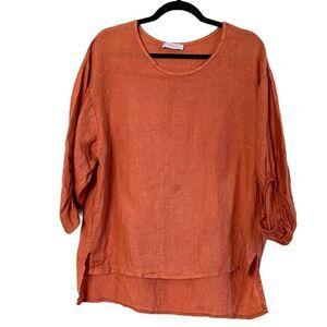 Bella Urbia Made In Italy 100% Linen Orange Oversized Tunic Blouse Sz M